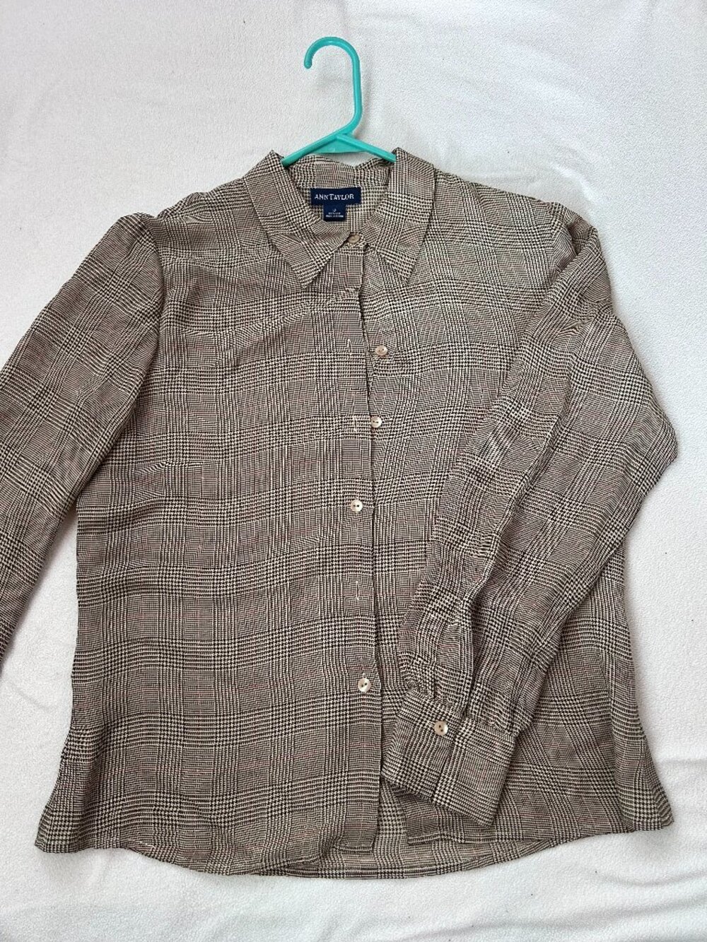 Ann Taylor 100% Silk Plaid Button-Front Blouse | Women's Size 12